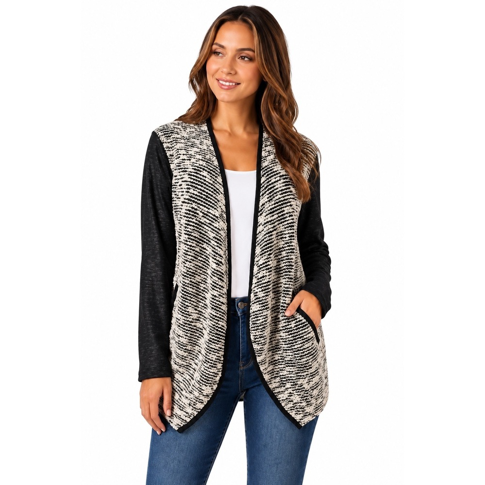 NWT INC International Concepts Women's 3X Black White Mixed Media Cardigan